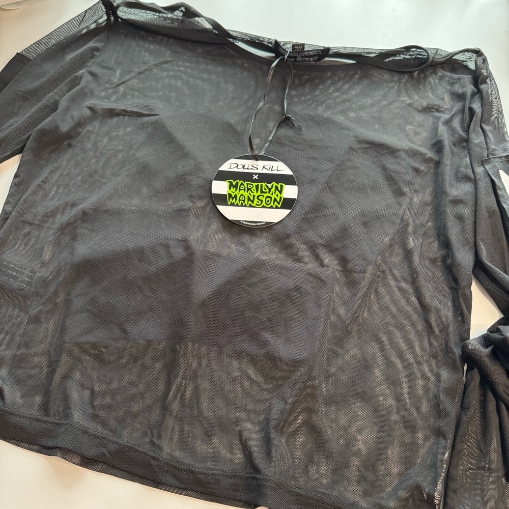 Dolls Kill x Marilyn Manson Mesh Top with Graphic Patches - Picture 6 of 8